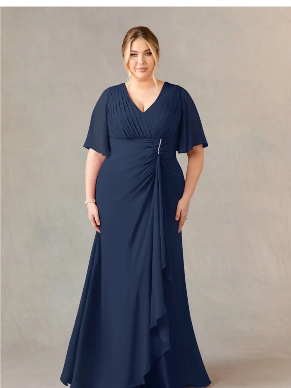 NWT!  Azazie Carson Navy Faux-Wrap Maxi Dress with Ruched Waist